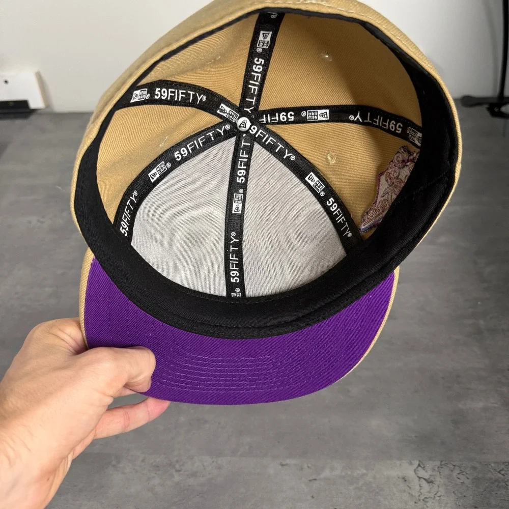 Vintage‎ New Era Los Angeles Dodgers Hat 7 1/4 Tan Brown Purple Sparkling Grape